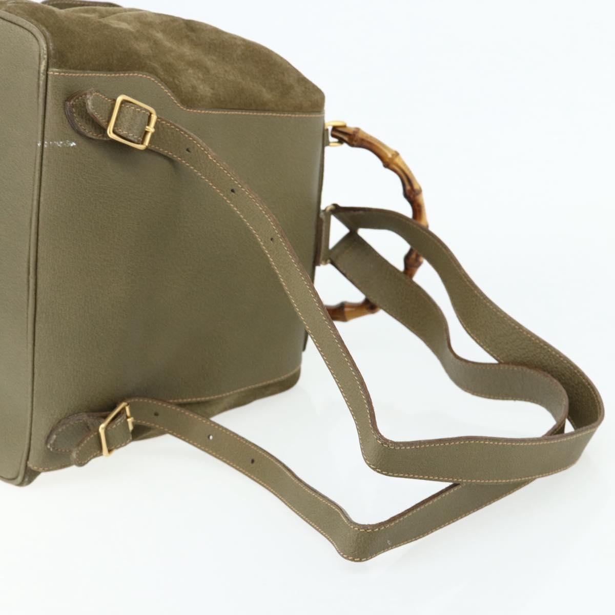 GUCCI Backpack Suede Khaki Gold 003 2058 0016 Auth mr2460A