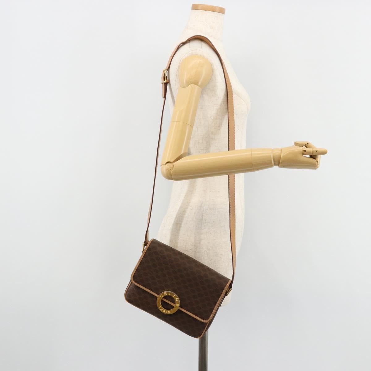 CELINE Macadam Canvas Shoulder Bag PVC Leather Brown Gold Auth mr2468A