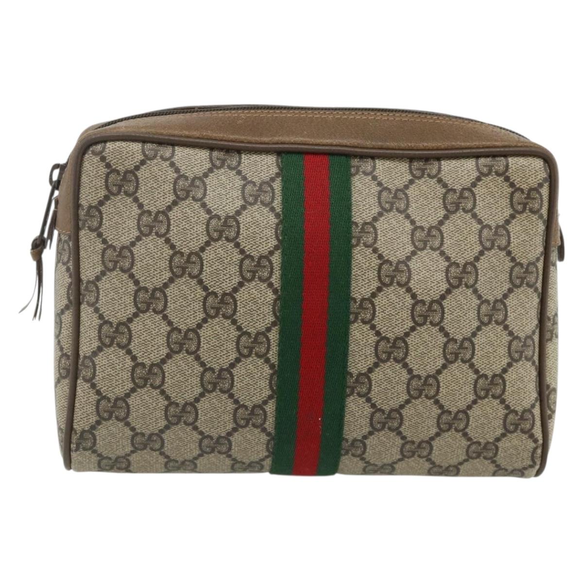 GUCCI GG Supreme Web Sherry Line Clutch Bag PVC Beige 89 01 012 Auth mr2470