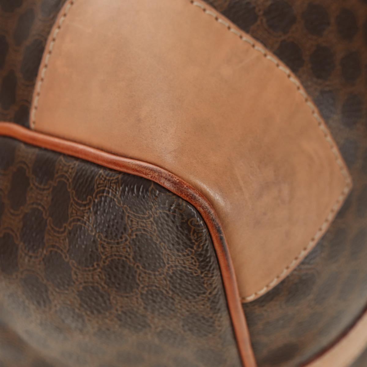 CELINE Macadam Canvas Boston Bag PVC Leather Brown Gold Auth mr2473