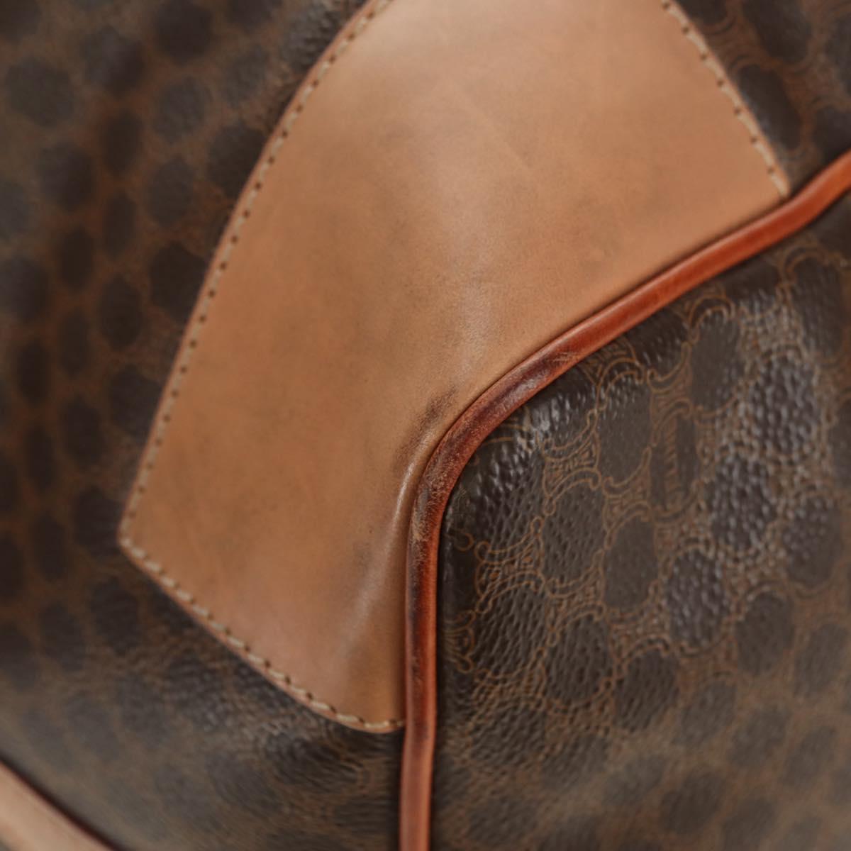 CELINE Macadam Canvas Boston Bag PVC Leather Brown Gold Auth mr2473
