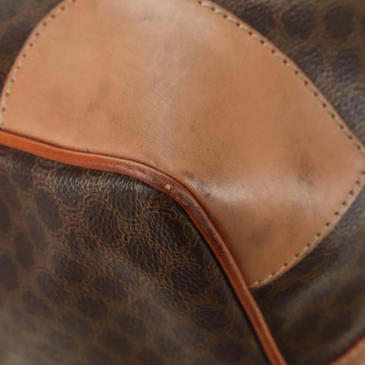 CELINE Macadam Canvas Boston Bag PVC Leather Brown Gold Auth mr2473