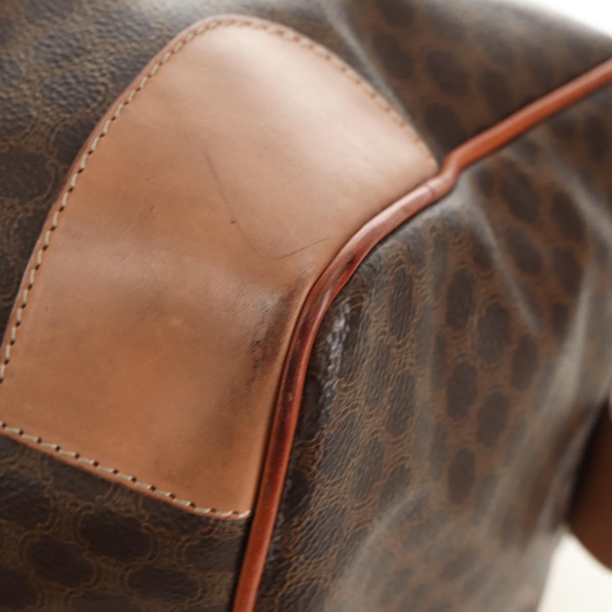 CELINE Macadam Canvas Boston Bag PVC Leather Brown Gold Auth mr2473