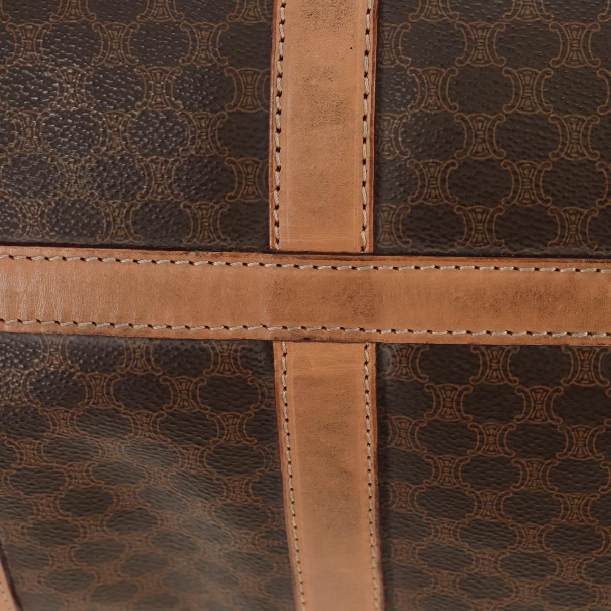 CELINE Macadam Canvas Boston Bag PVC Leather Brown Gold Auth mr2473