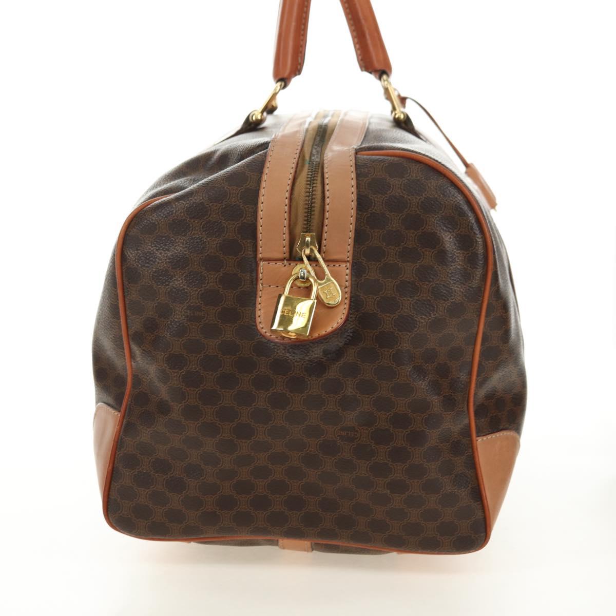 CELINE Macadam Canvas Boston Bag PVC Leather Brown Gold Auth mr2473