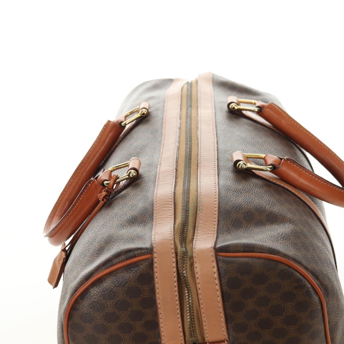 CELINE Macadam Canvas Boston Bag PVC Leather Brown Gold Auth mr2473