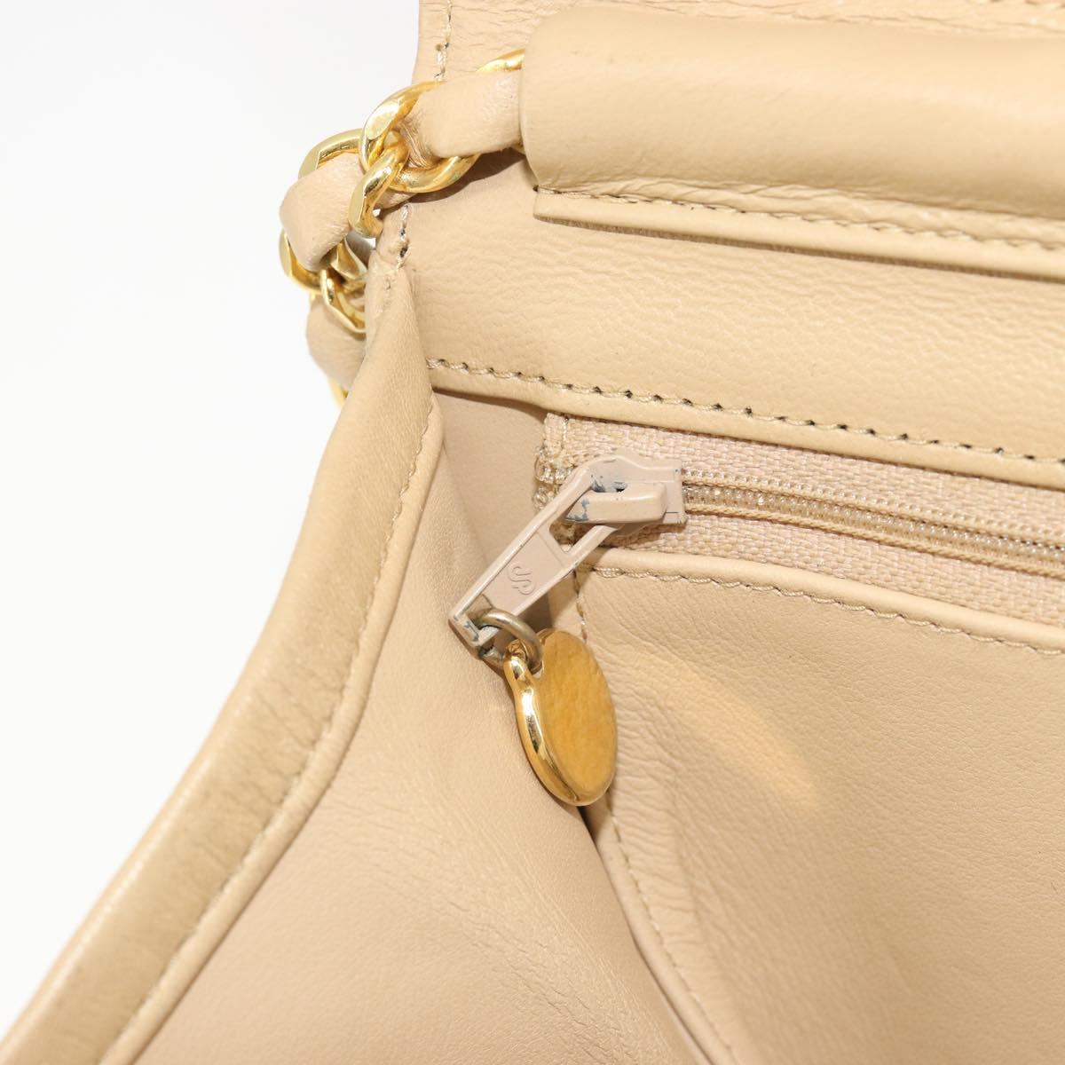 CHANEL Chain Shoulder Bag Lamb Skin Beige Gold CC Auth mr2475
