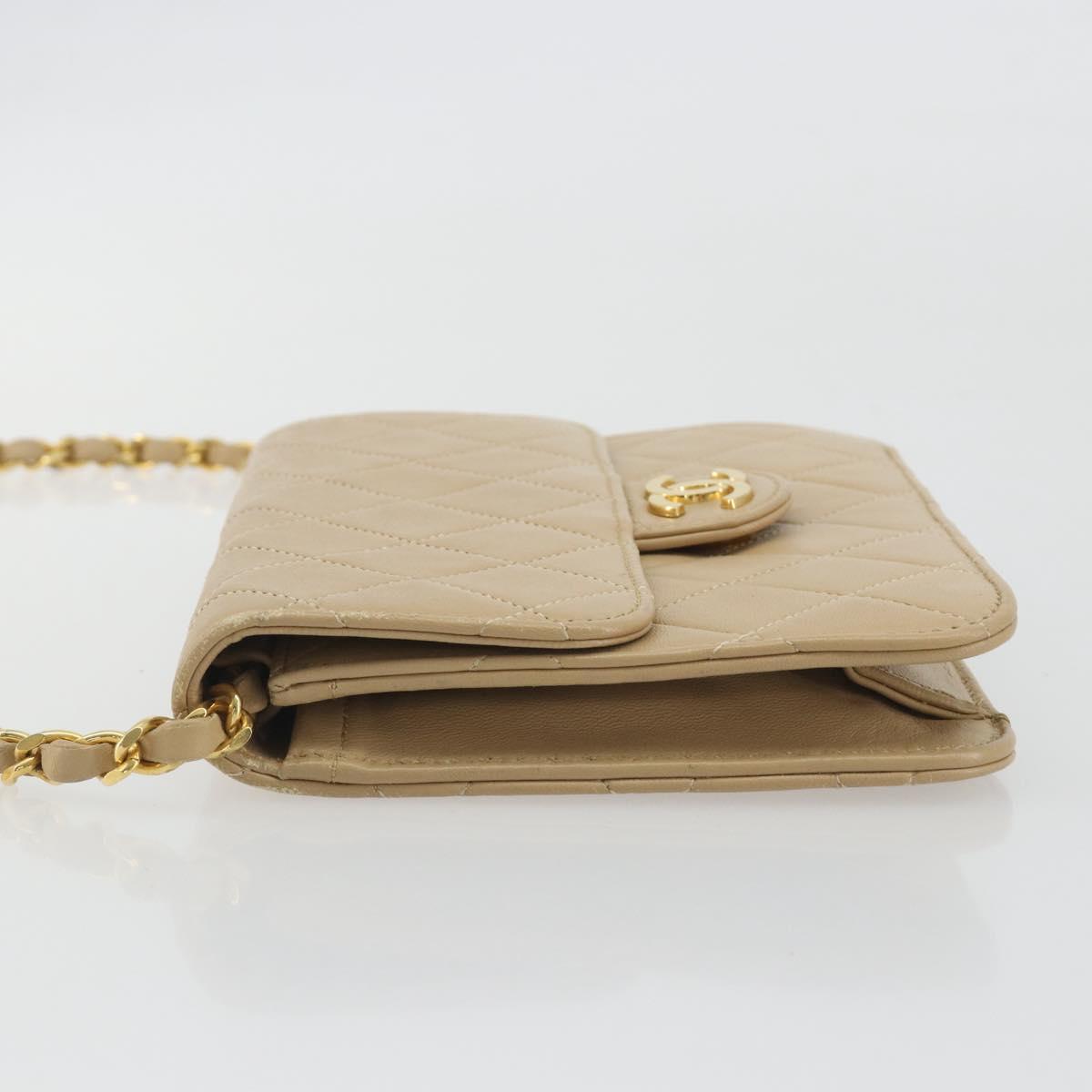 CHANEL Chain Shoulder Bag Lamb Skin Beige Gold CC Auth mr2475