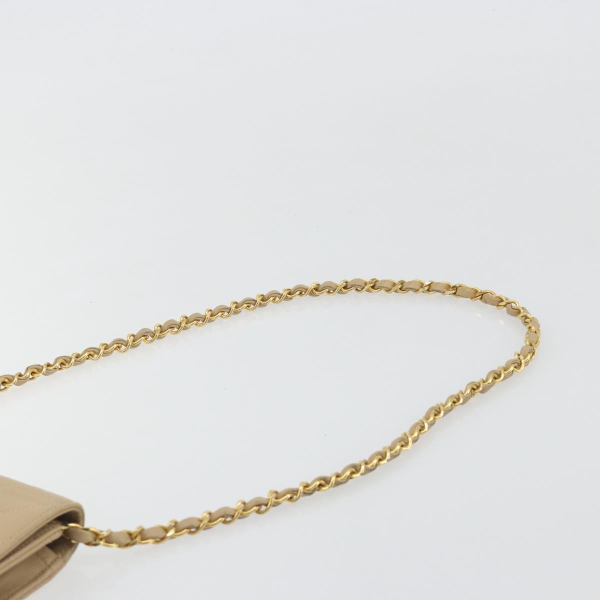 CHANEL Chain Shoulder Bag Lamb Skin Beige Gold CC Auth mr2475
