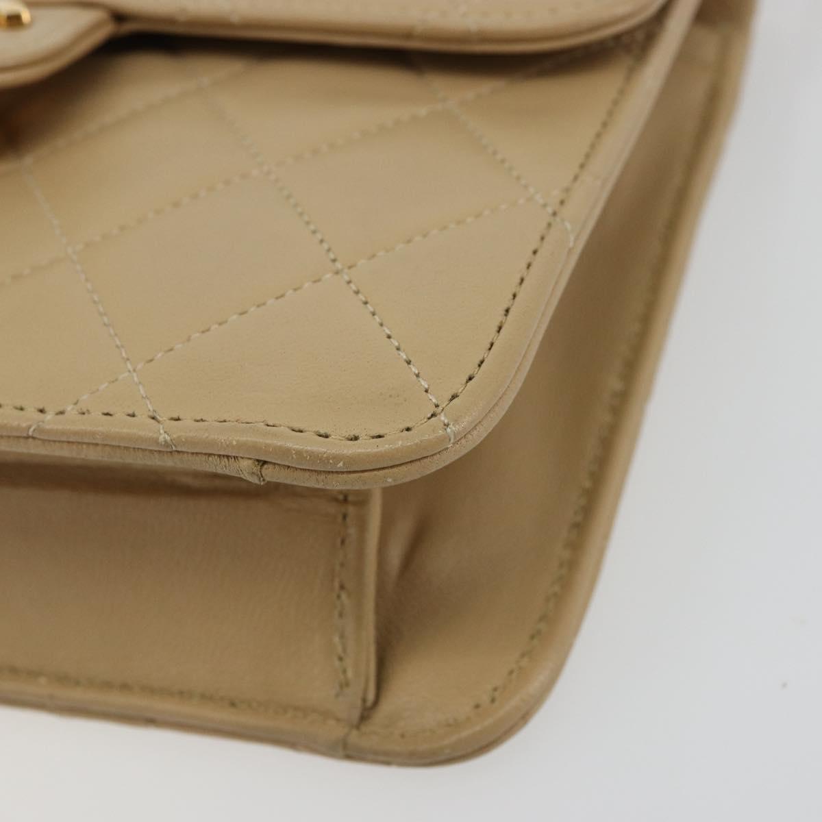 CHANEL Chain Shoulder Bag Lamb Skin Beige Gold CC Auth mr2475V