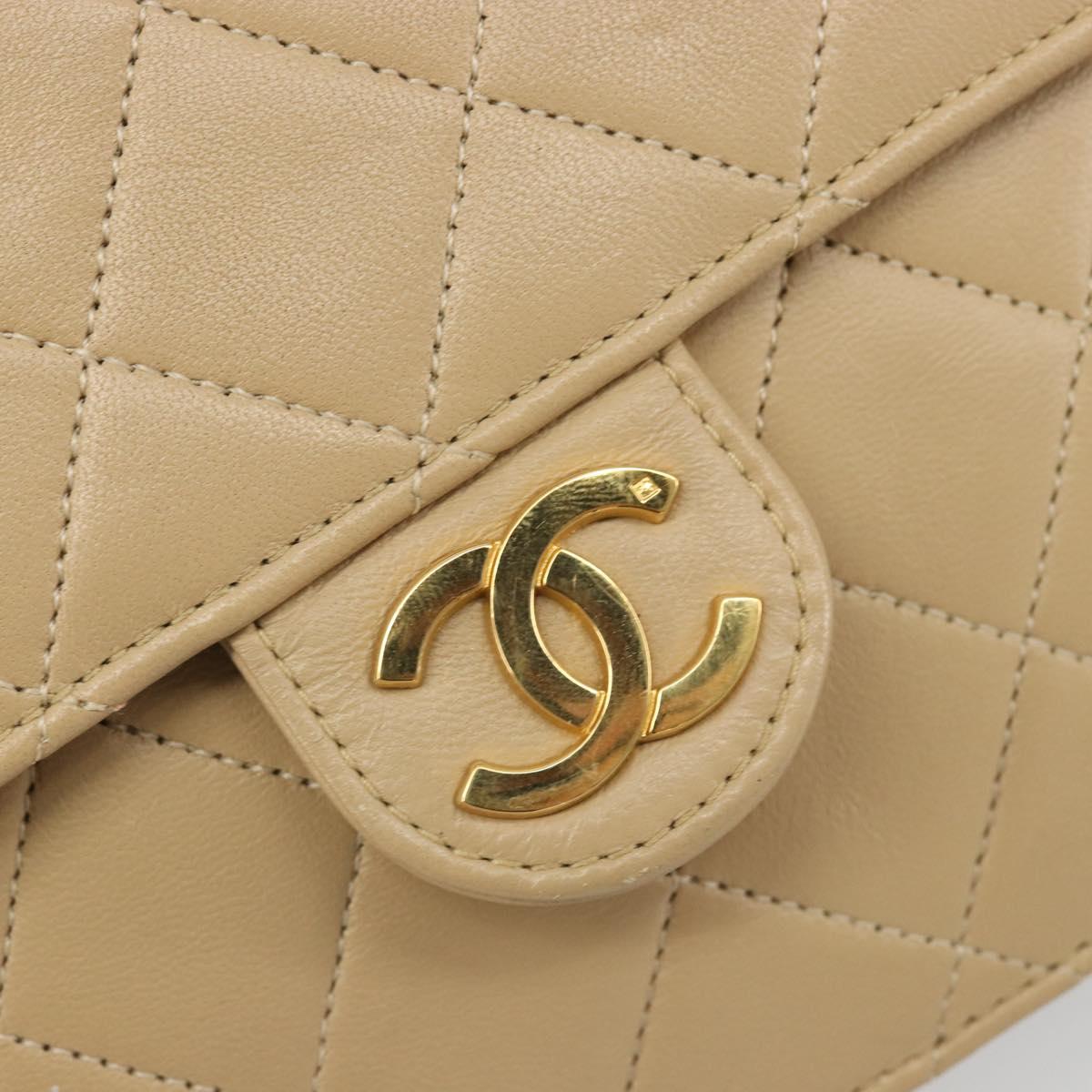 CHANEL Chain Shoulder Bag Lamb Skin Beige Gold CC Auth mr2475V