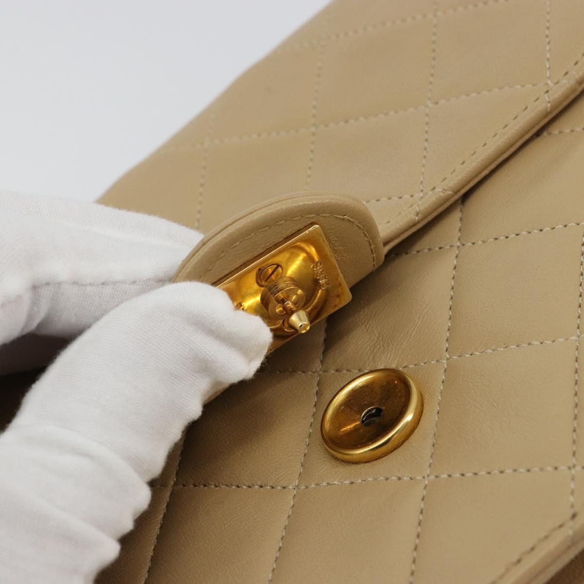 CHANEL Chain Shoulder Bag Lamb Skin Beige Gold CC Auth mr2475V