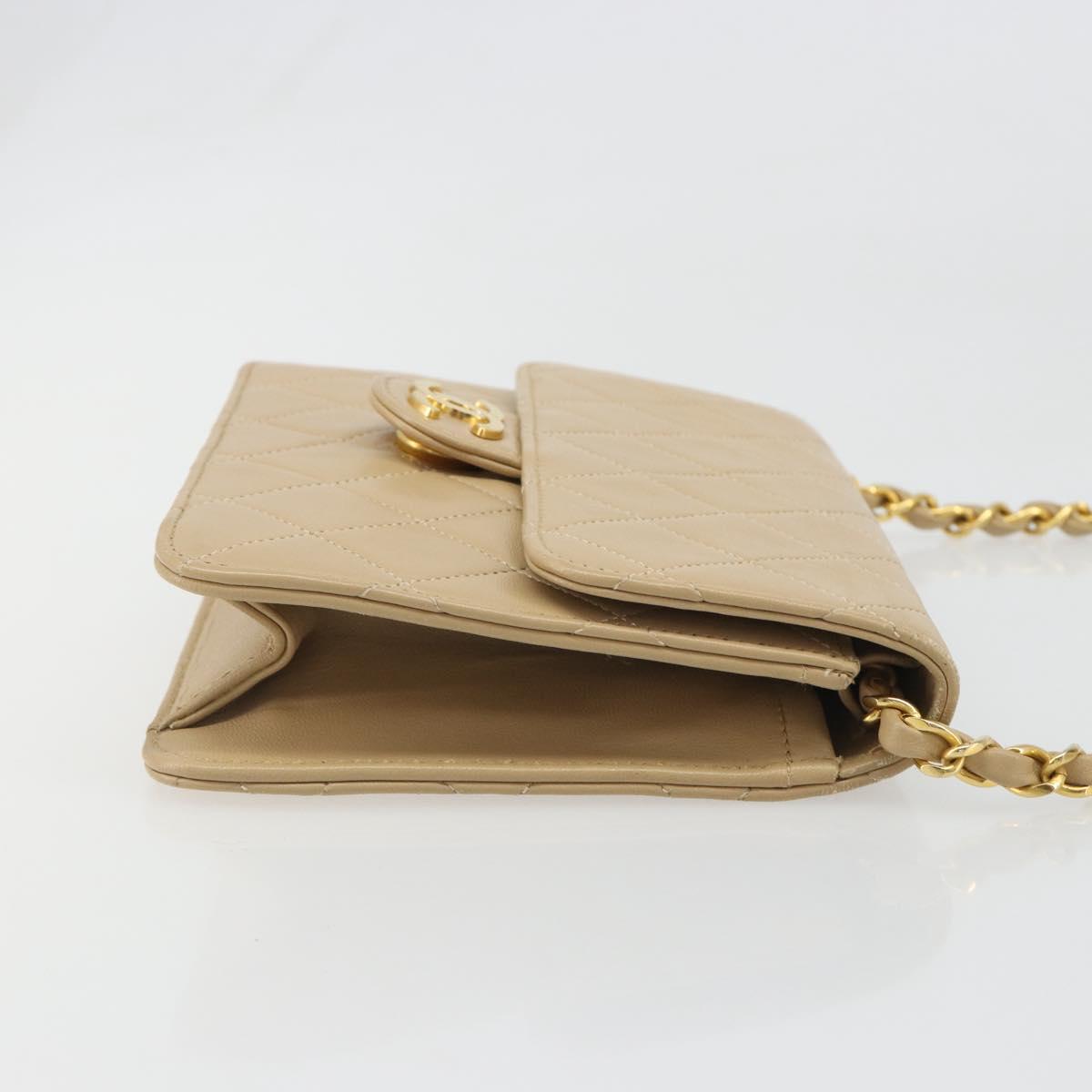 CHANEL Chain Shoulder Bag Lamb Skin Beige Gold CC Auth mr2475V