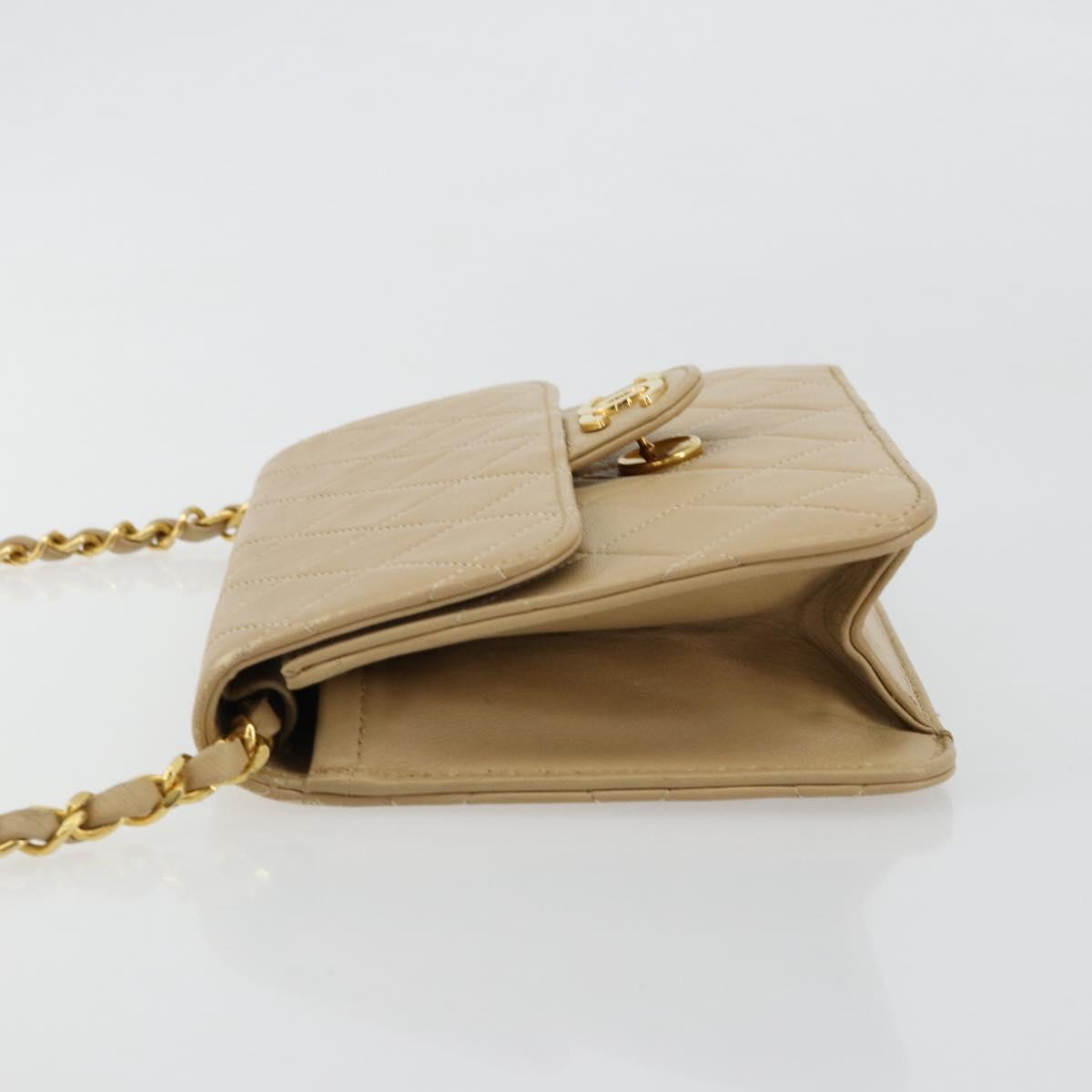 CHANEL Chain Shoulder Bag Lamb Skin Beige Gold CC Auth mr2475V