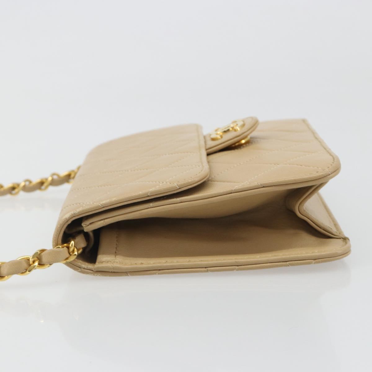 CHANEL Chain Shoulder Bag Lamb Skin Beige Gold CC Auth mr2475V