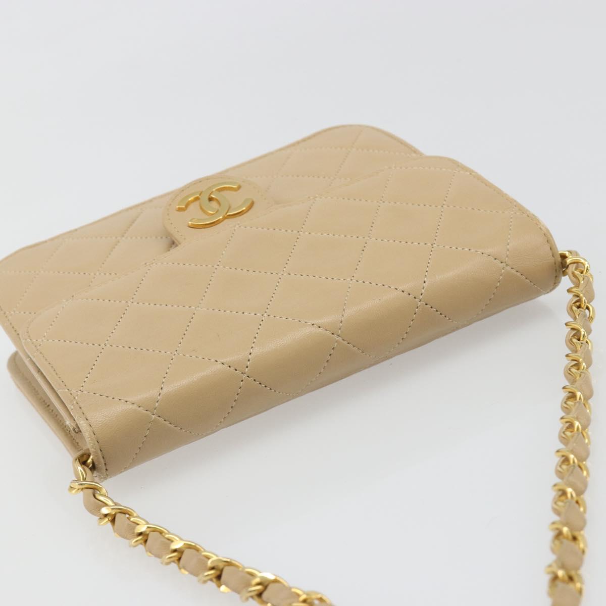 CHANEL Chain Shoulder Bag Lamb Skin Beige Gold CC Auth mr2475V