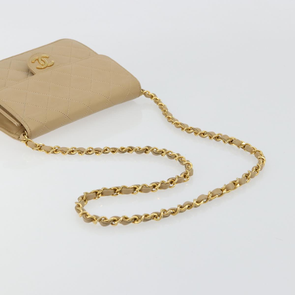 CHANEL Chain Shoulder Bag Lamb Skin Beige Gold CC Auth mr2475V
