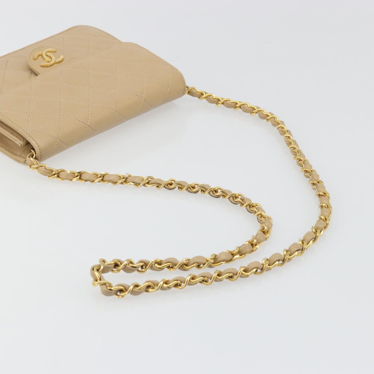 CHANEL Chain Shoulder Bag Lamb Skin Beige Gold CC Auth mr2475V