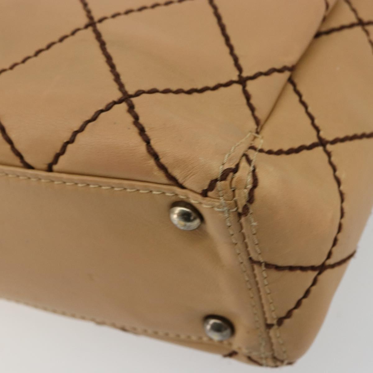 CHANEL Wild Stitch Hand Bag Leather Beige CC Auth mr2476A