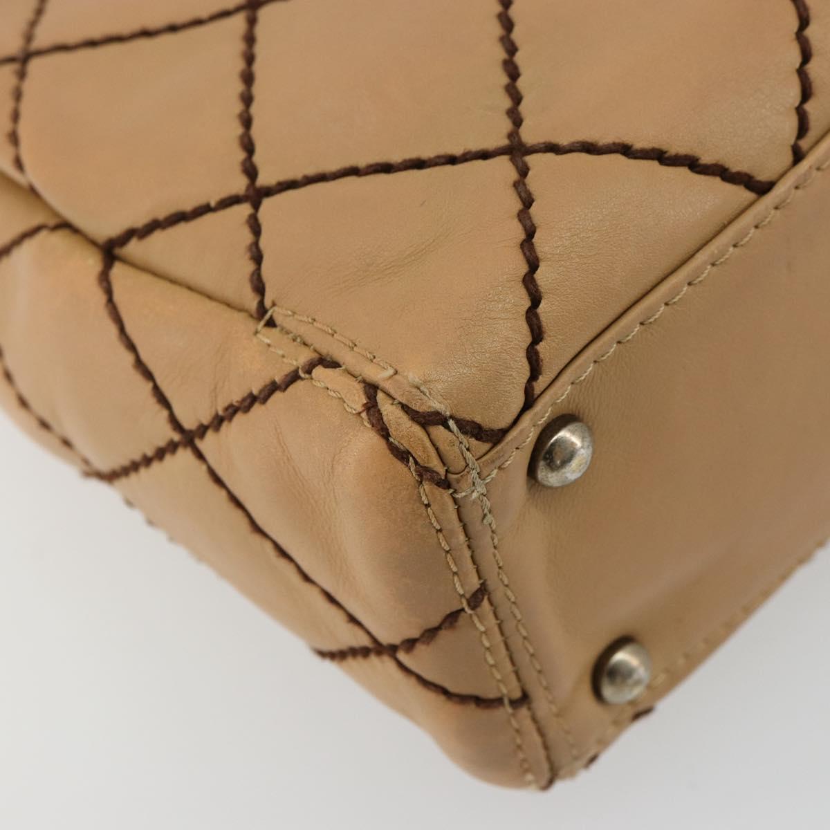 CHANEL Wild Stitch Hand Bag Leather Beige CC Auth mr2476A