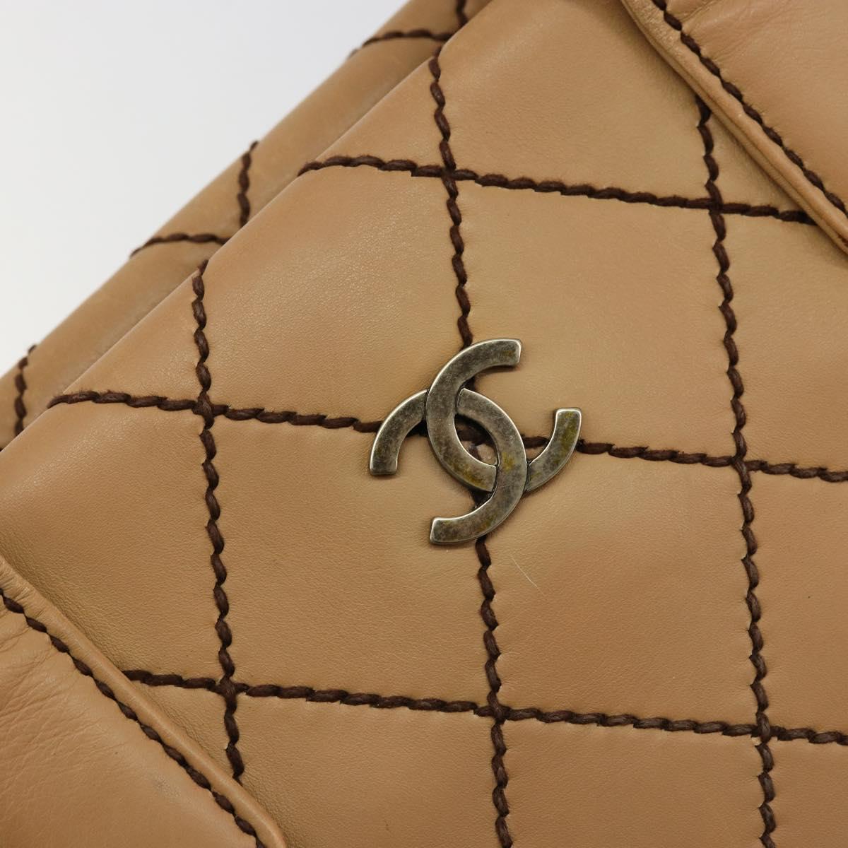 CHANEL Wild Stitch Hand Bag Leather Beige CC Auth mr2476A