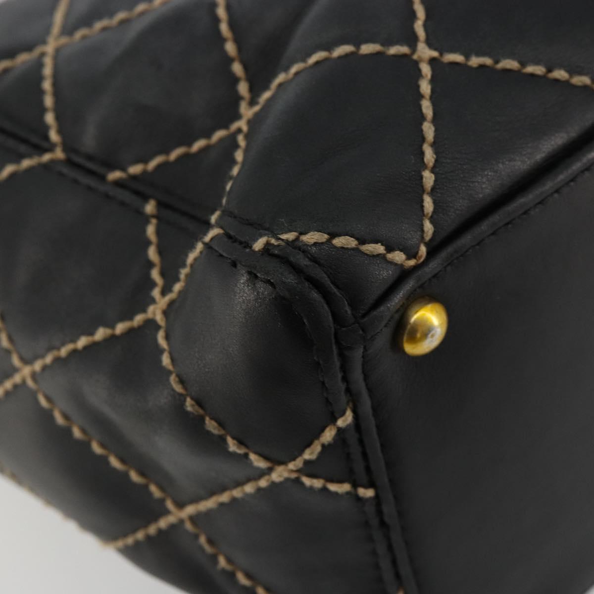 CHANEL Wild Stitch Hand Bag Leather Black Gold CC Auth mr2477A
