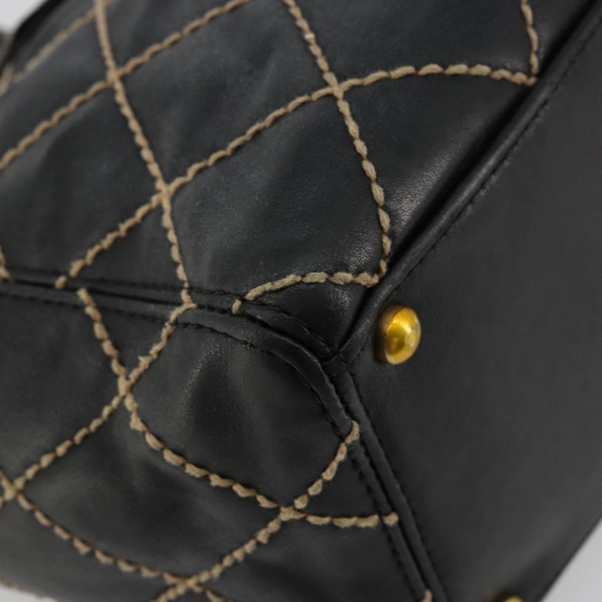 CHANEL Wild Stitch Hand Bag Leather Black Gold CC Auth mr2477A