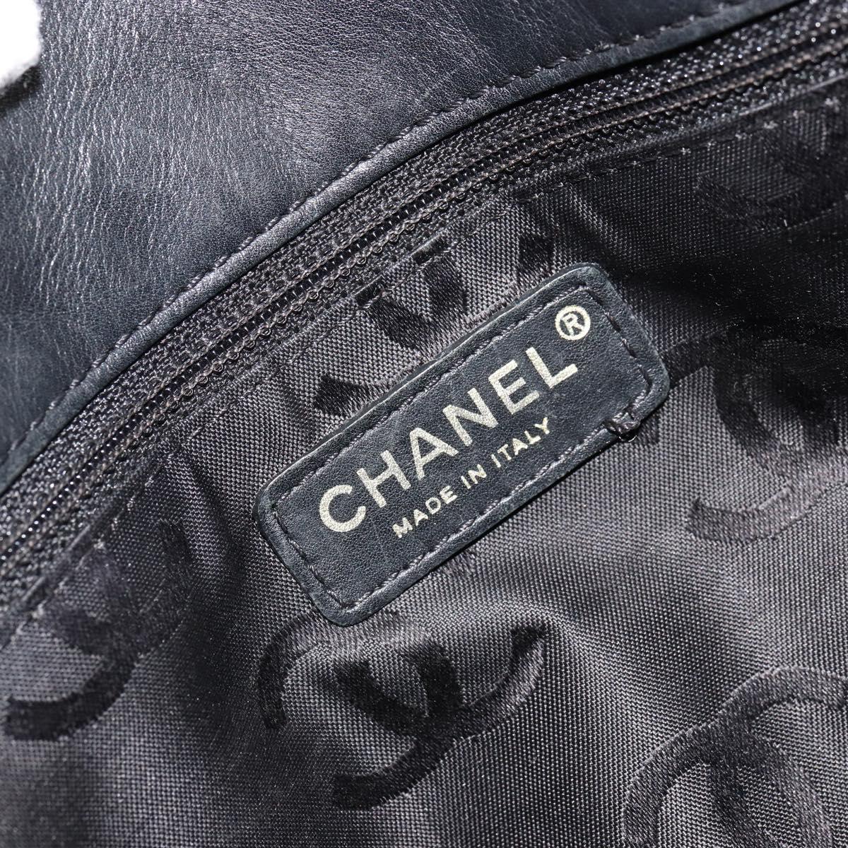 CHANEL Wild Stitch Hand Bag Leather Black Gold CC Auth mr2477A