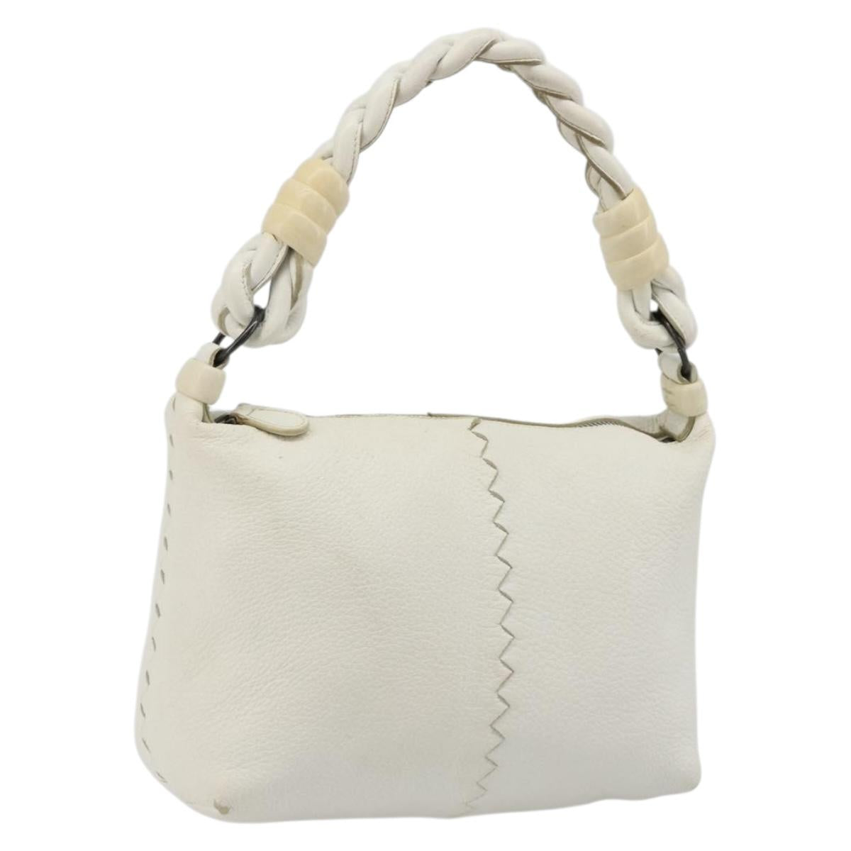 BOTTEGA VENETA Hand Bag Leather White Silver Auth mr2483