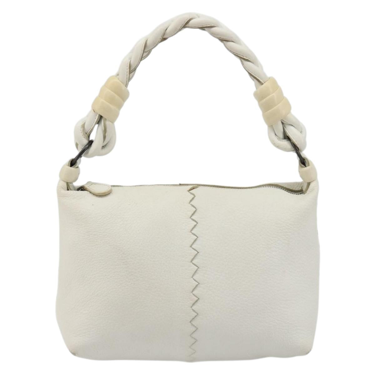 BOTTEGA VENETA Hand Bag Leather White Silver Auth mr2483