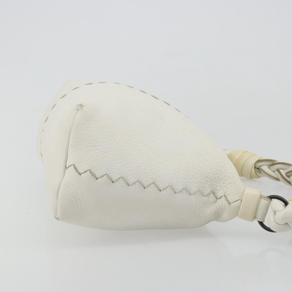 BOTTEGA VENETA Hand Bag Leather White Silver Auth mr2483