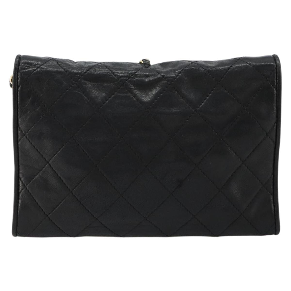 CHANEL Matelasse Chain Shoulder Bag Lamb Skin Black Gold CC Auth mr2484