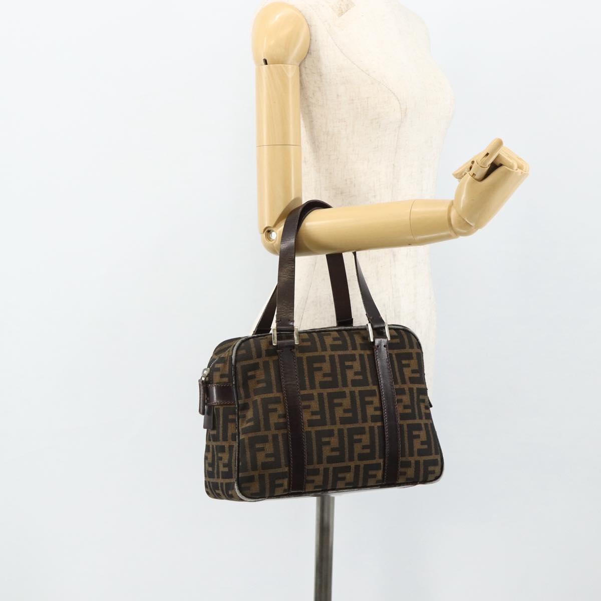 FENDI Zucca Canvas Hand Bag Black Brown Auth mr2487