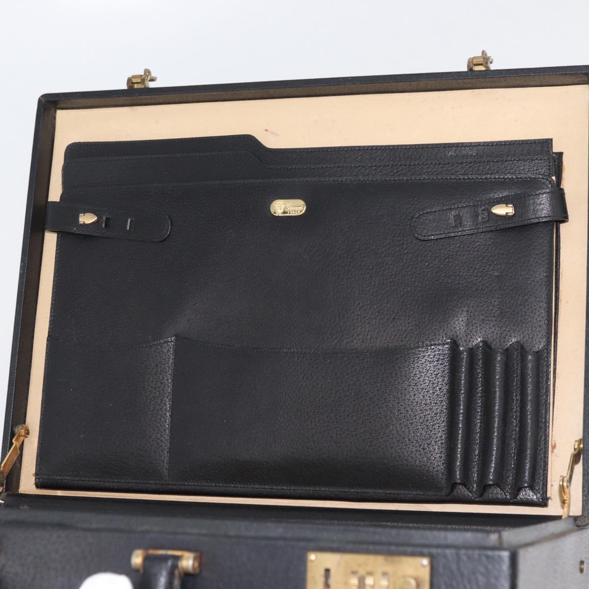 GUCCI Web Sherry Line Attache Case Leather Black Gold 016 067 1183 Auth mr2496