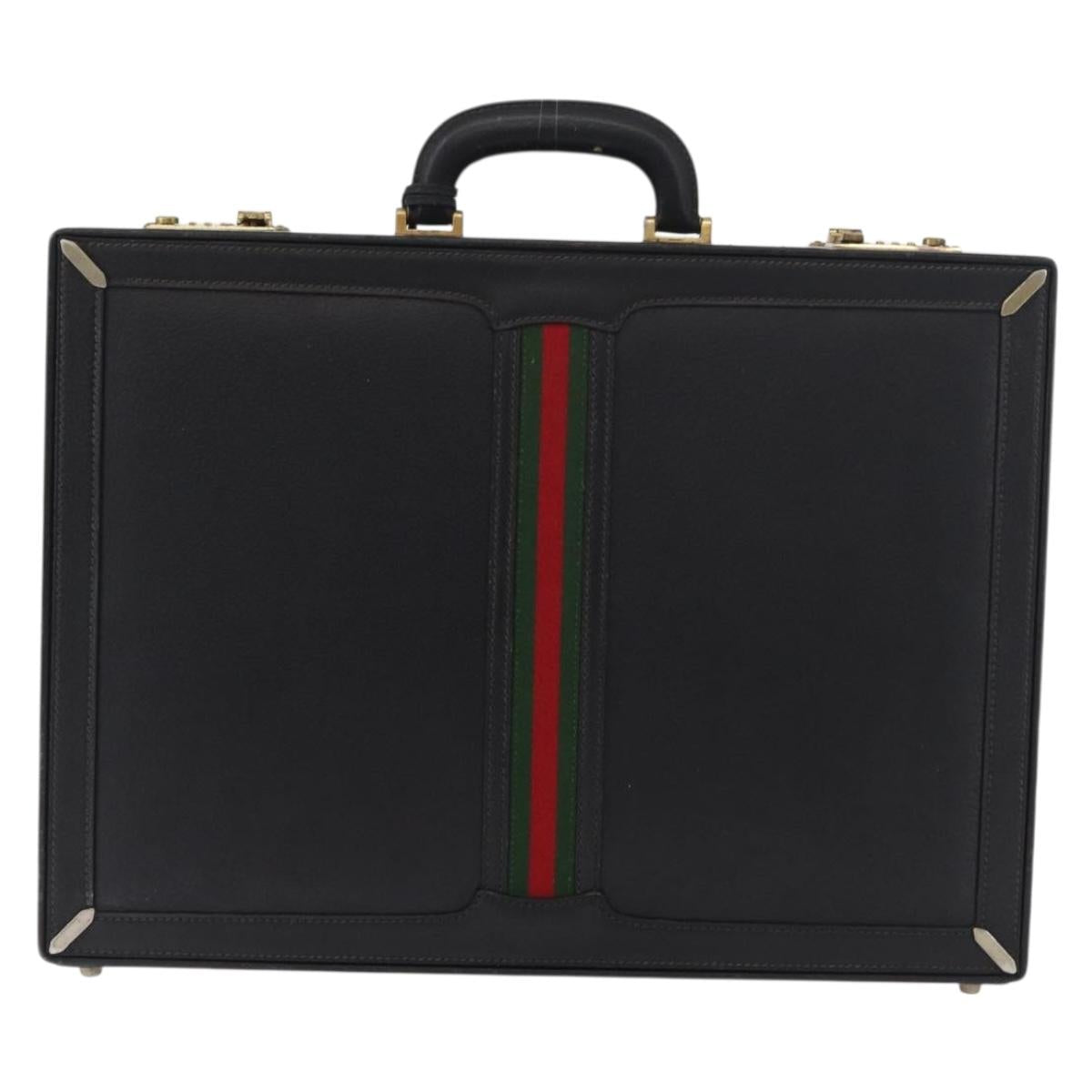 GUCCI Web Sherry Line Attache Case Leather Black Gold 016 067 1183 Auth mr2496