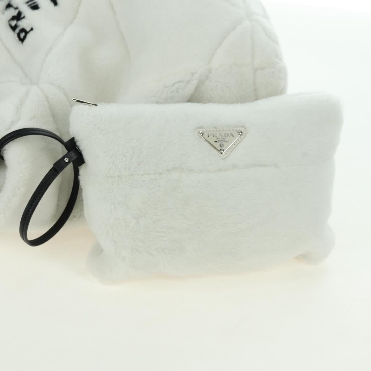 PRADA Shearing Tote Bag Mouton White Silver Auth mr2498V