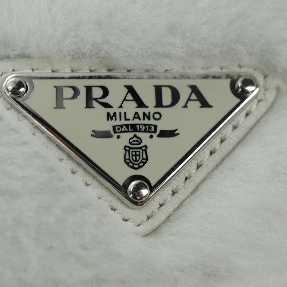PRADA Shearing Tote Bag Mouton White Silver Auth mr2498V