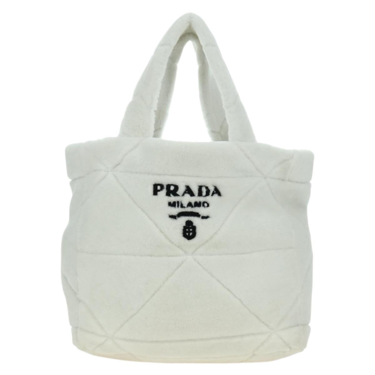 PRADA Shearing Tote Bag Mouton White Silver Auth mr2498V