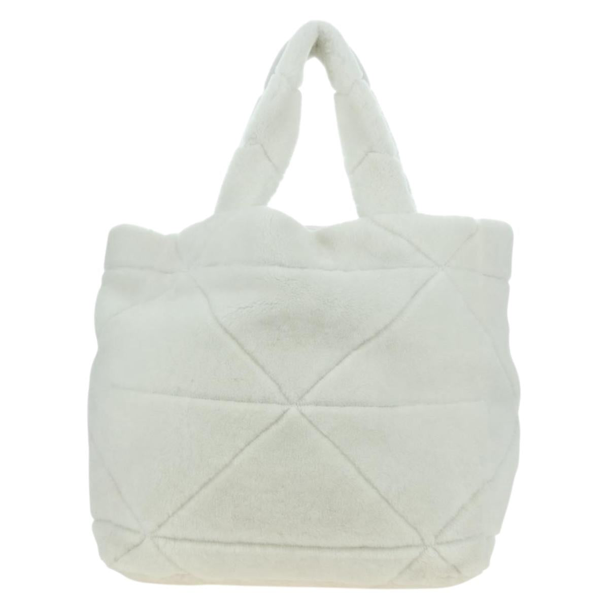 PRADA Shearing Tote Bag Mouton White Silver Auth mr2498V
