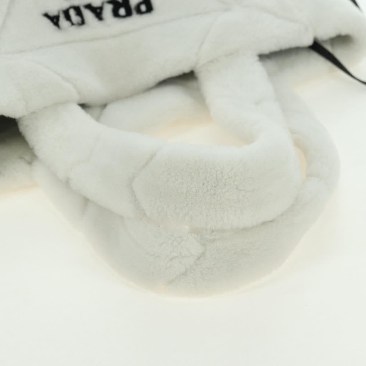 PRADA Shearing Tote Bag Mouton White Silver Auth mr2498V
