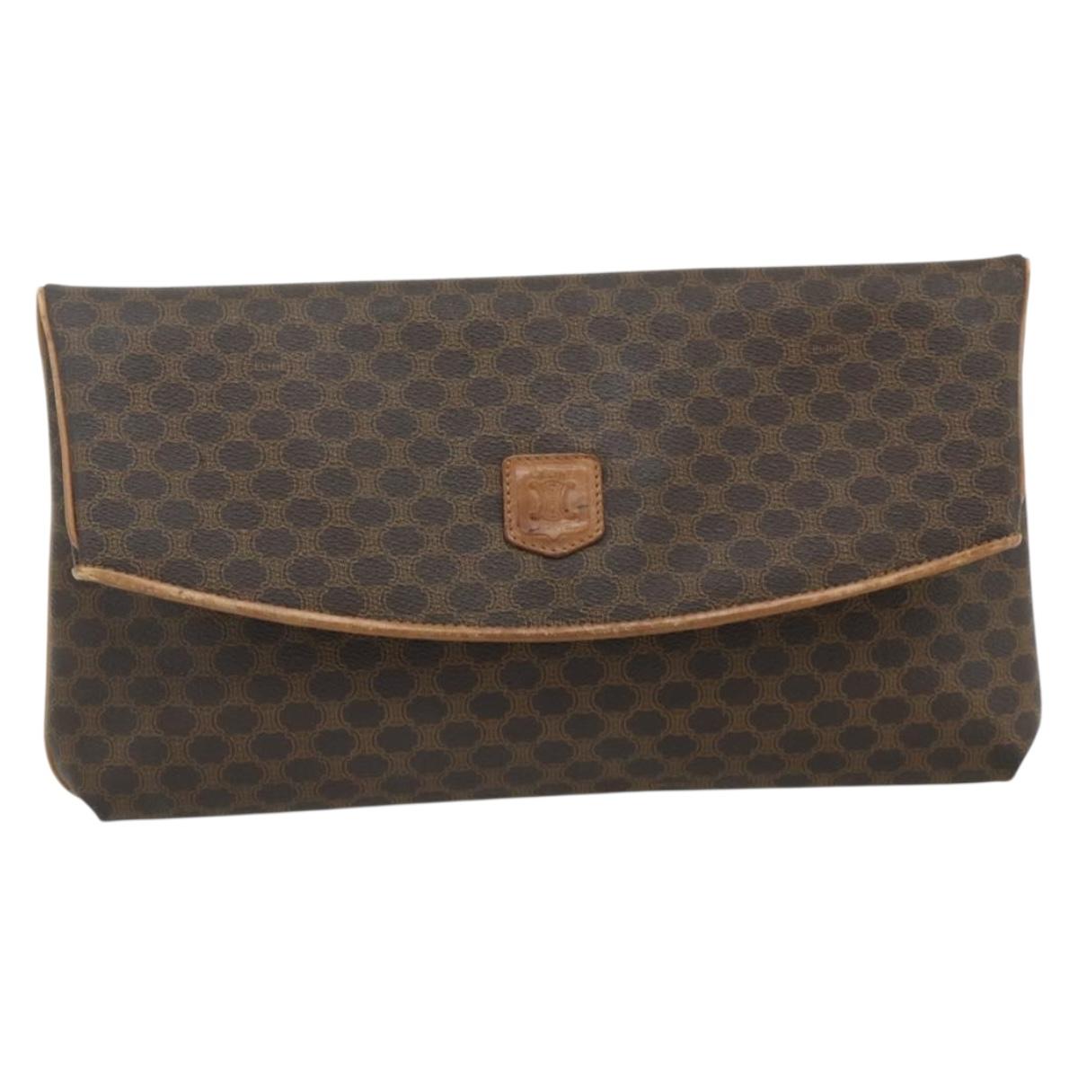 CELINE Macadam Canvas Clutch Bag PVC Leather 2 Set Brown Black Auth mr2499