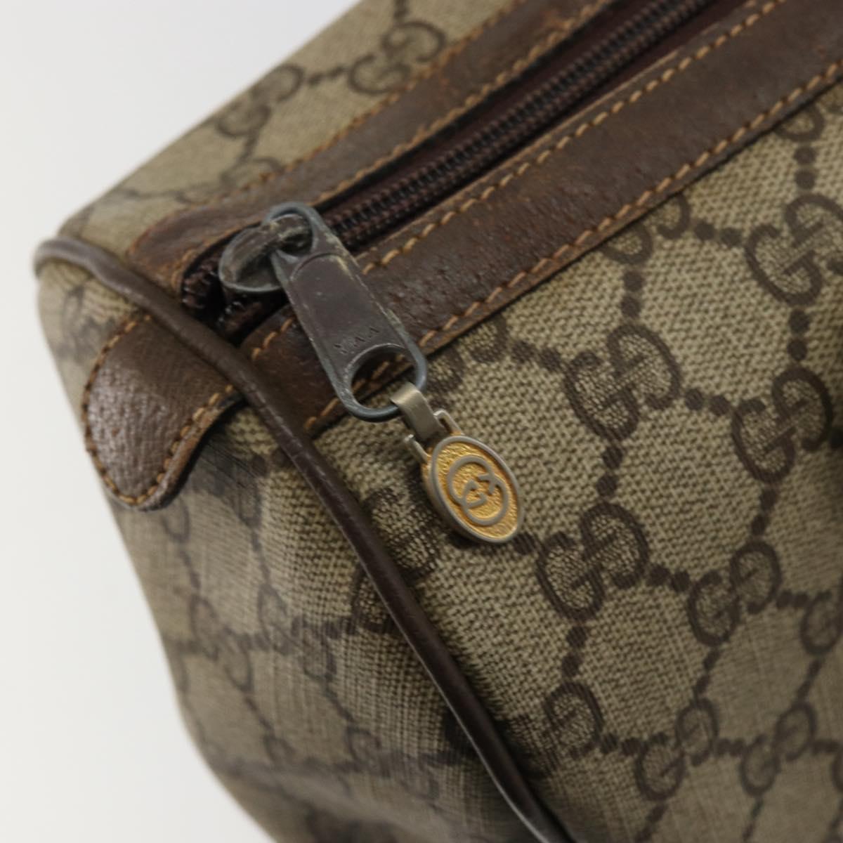 GUCCI GG Supreme Web Sherry Line Hand Bag PVC Beige Gold 010 378 Auth mr2501