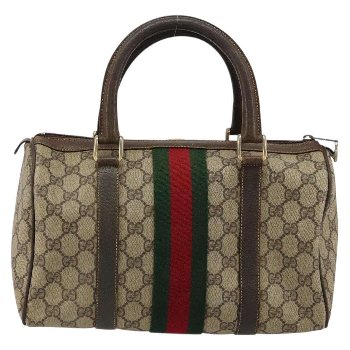 GUCCI GG Supreme Web Sherry Line Hand Bag PVC Beige Gold 010 378 Auth mr2501