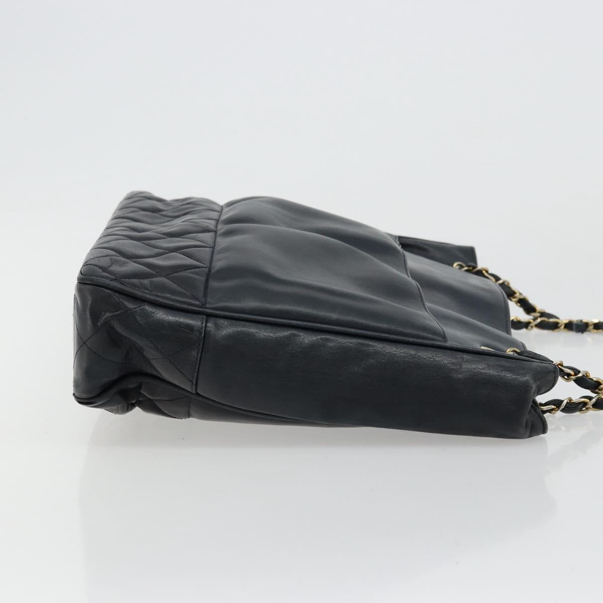 CHANEL Chain Shoulder Bag Leather Black Gold CC Auth mr2502