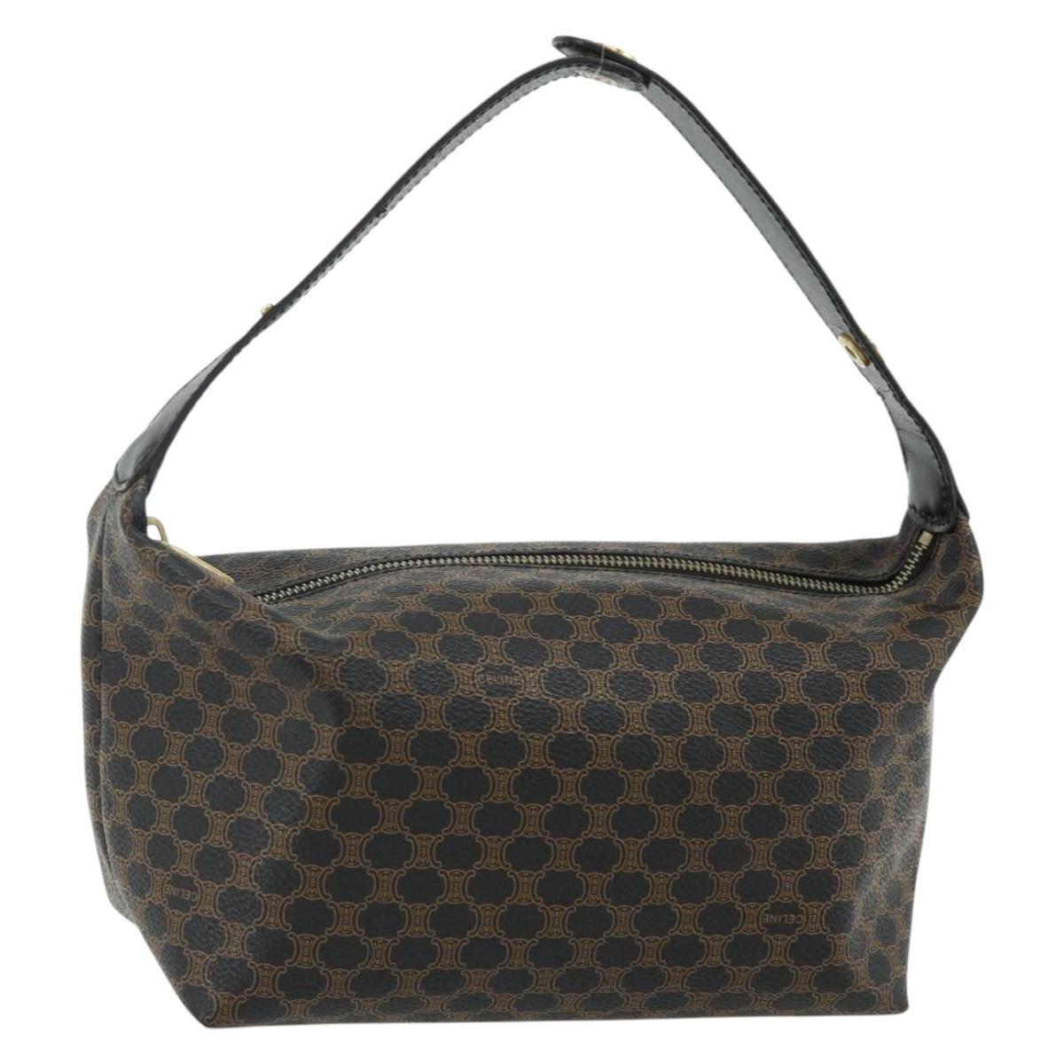CELINE Macadam Canvas Hand Bag PVC Leather Black Gold Auth mr2503A