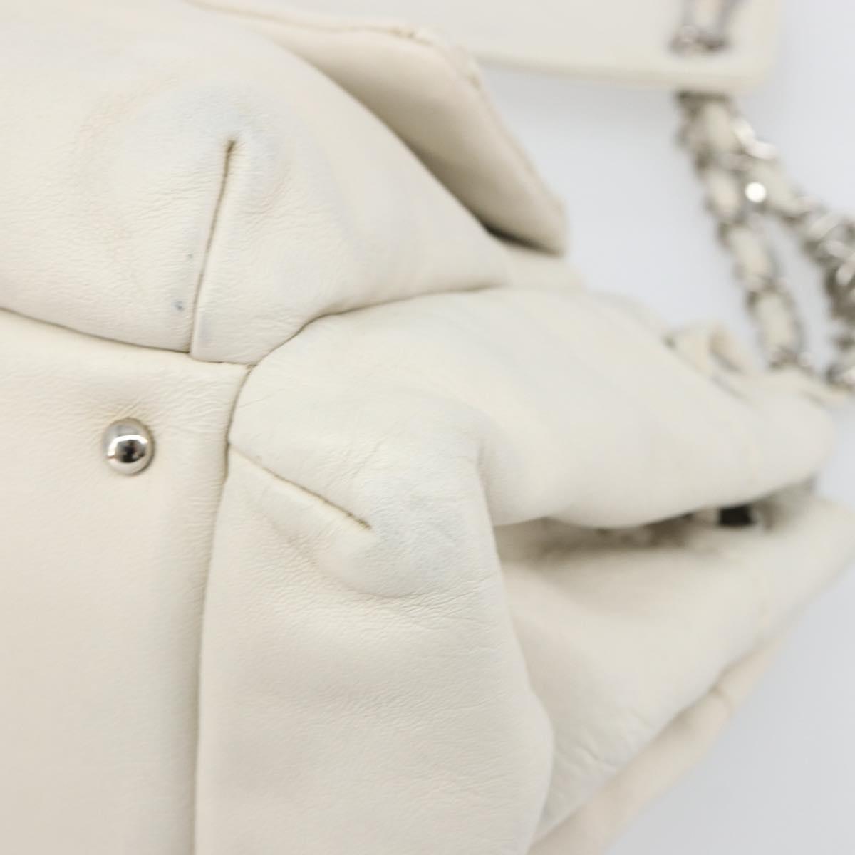 CHANEL Matelasse Chain Shoulder Bag Caviar Skin White Silver CC Auth mr2505