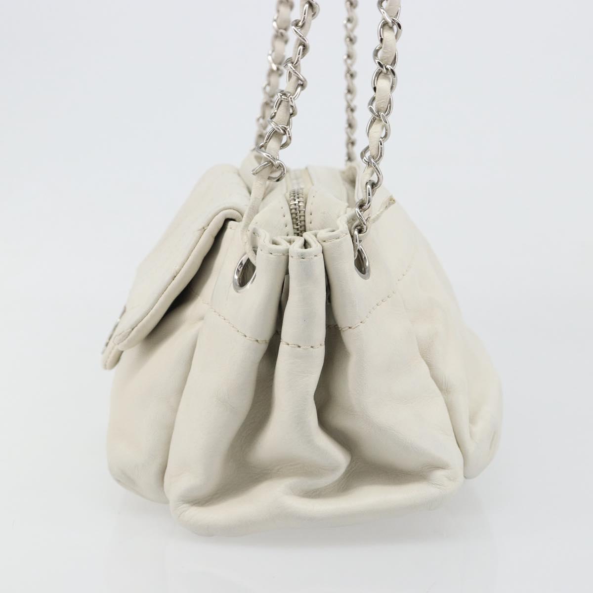 CHANEL Matelasse Chain Shoulder Bag Caviar Skin White Silver CC Auth mr2505