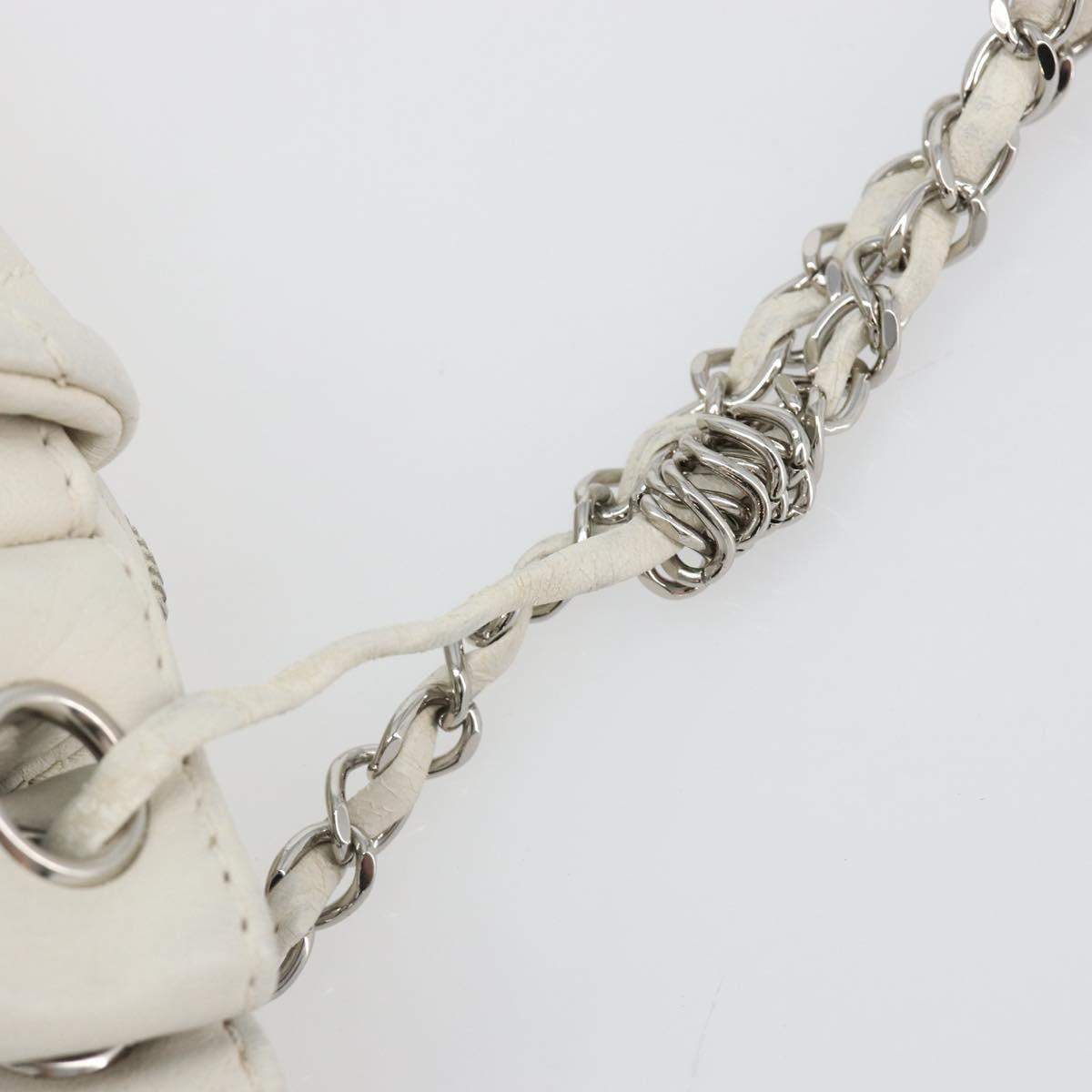 CHANEL Matelasse Chain Shoulder Bag Caviar Skin White Silver CC Auth mr2505