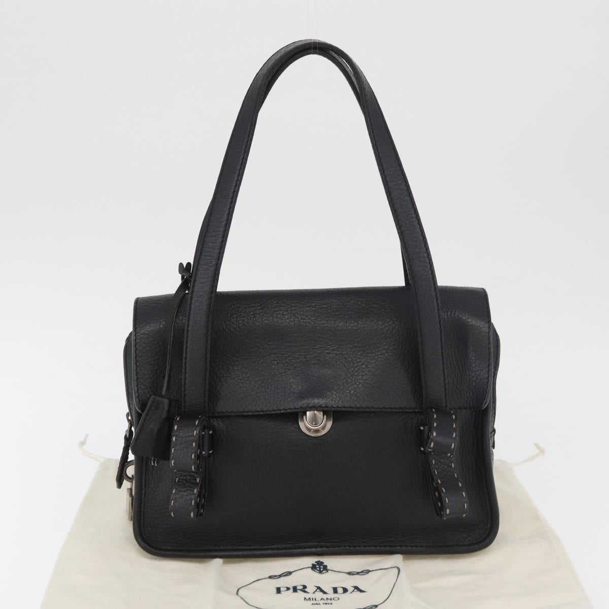 PRADA Vienna Fifty Hand Bag Leather Black Silver BR1932 Auth mr2512A