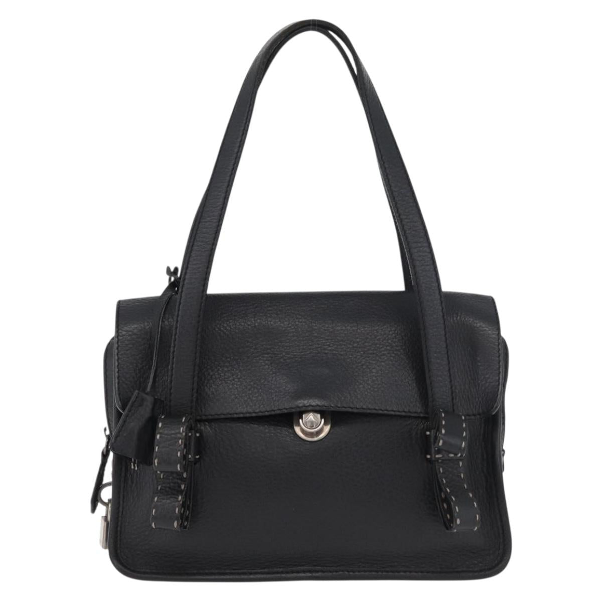 PRADA Vienna Fifty Hand Bag Leather Black Silver BR1932 Auth mr2512A